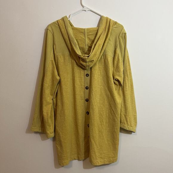 Soft‎ Surroundings XL Organic Cotton Yellow Top Lagenlook Hood Buttons - Picture 8 of 11